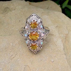 Gypsy boho sterling silver citrine & opal ring